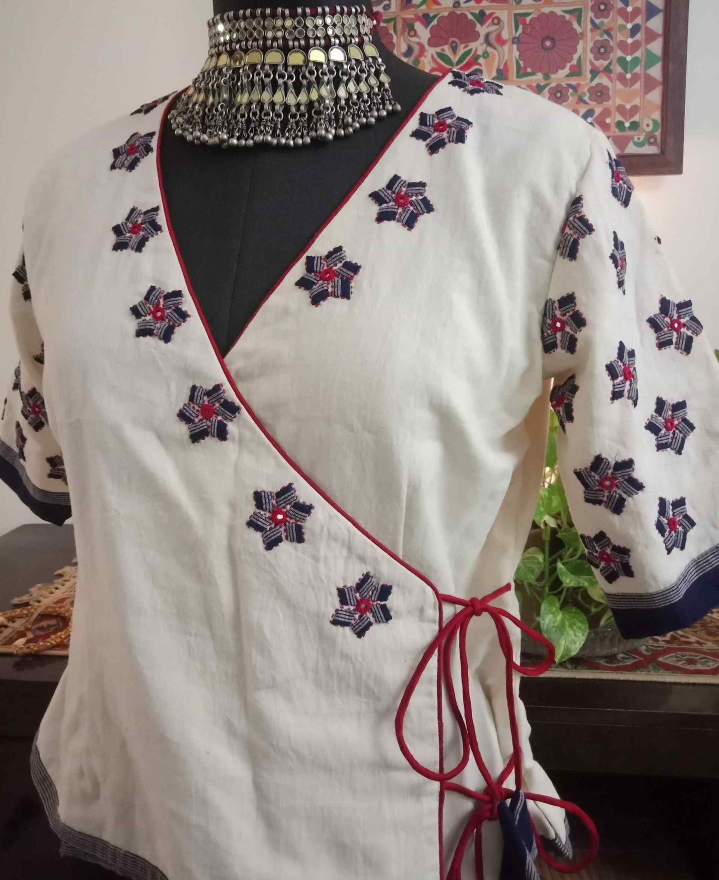 Ivory Angarkha Applique Work Blouse