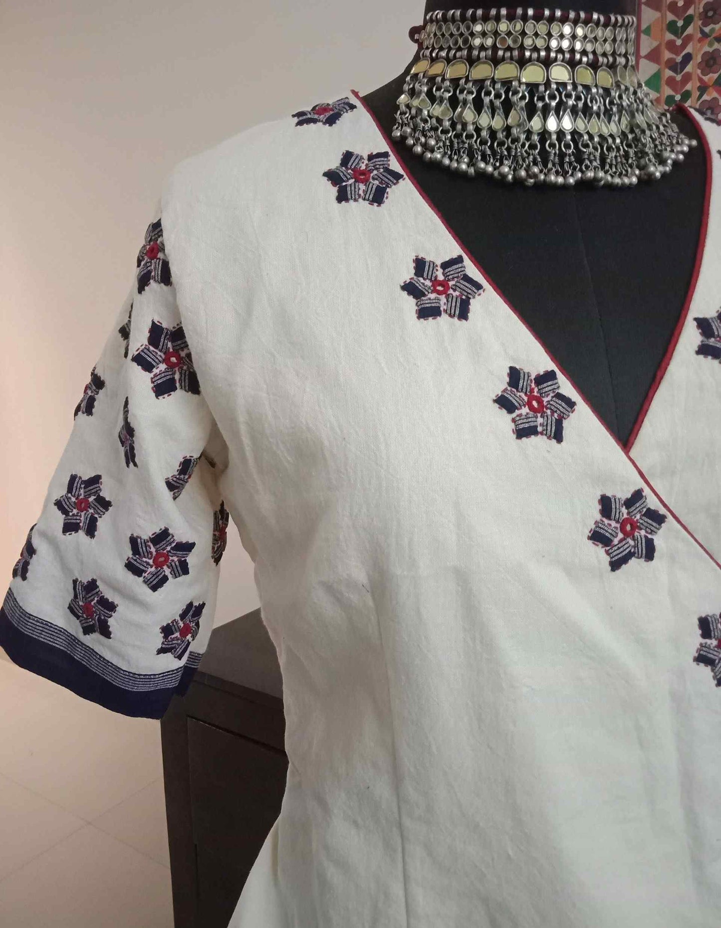 Ivory Angarkha Applique Work Blouse