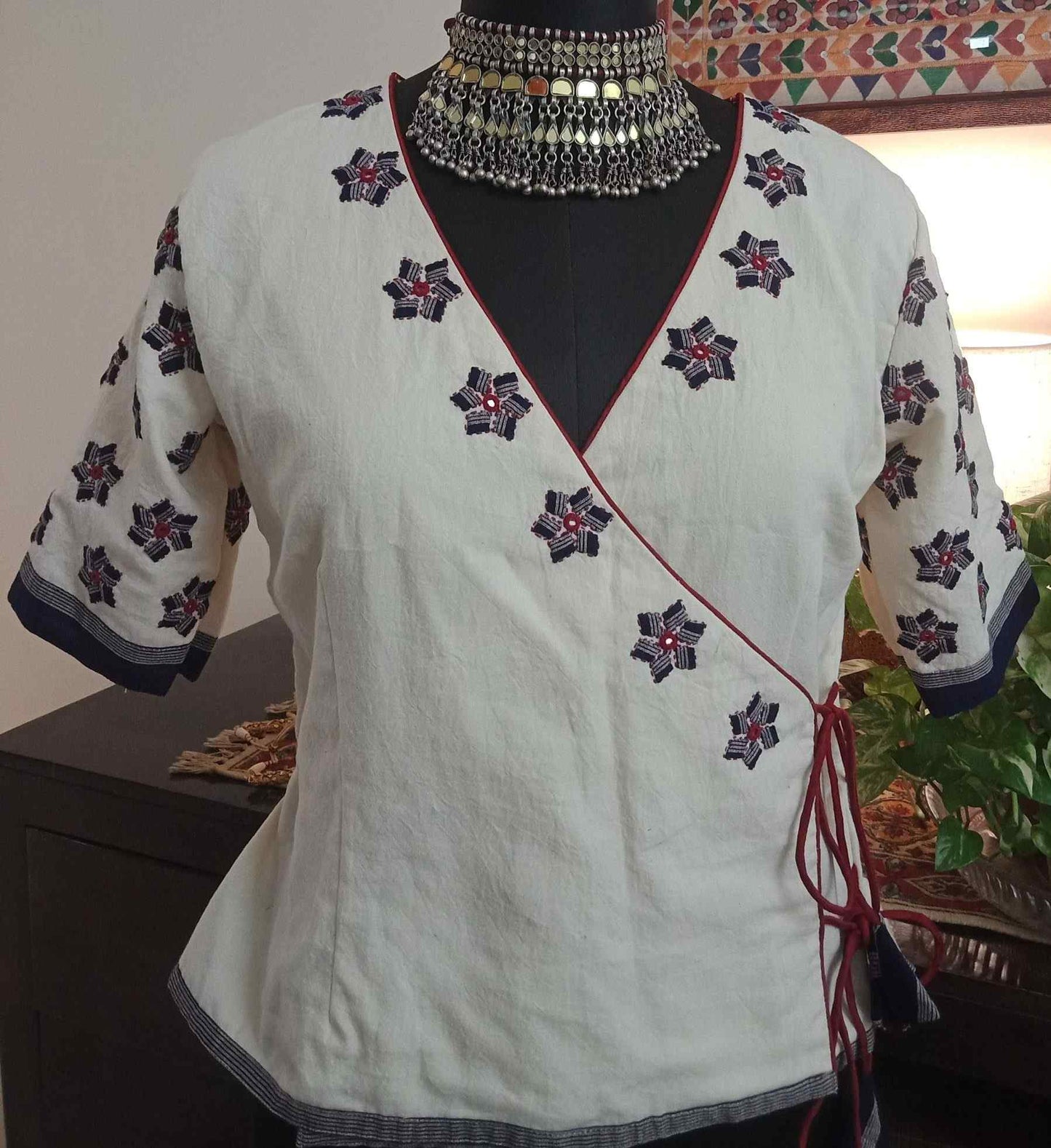 Ivory Angarkha Applique Work Blouse