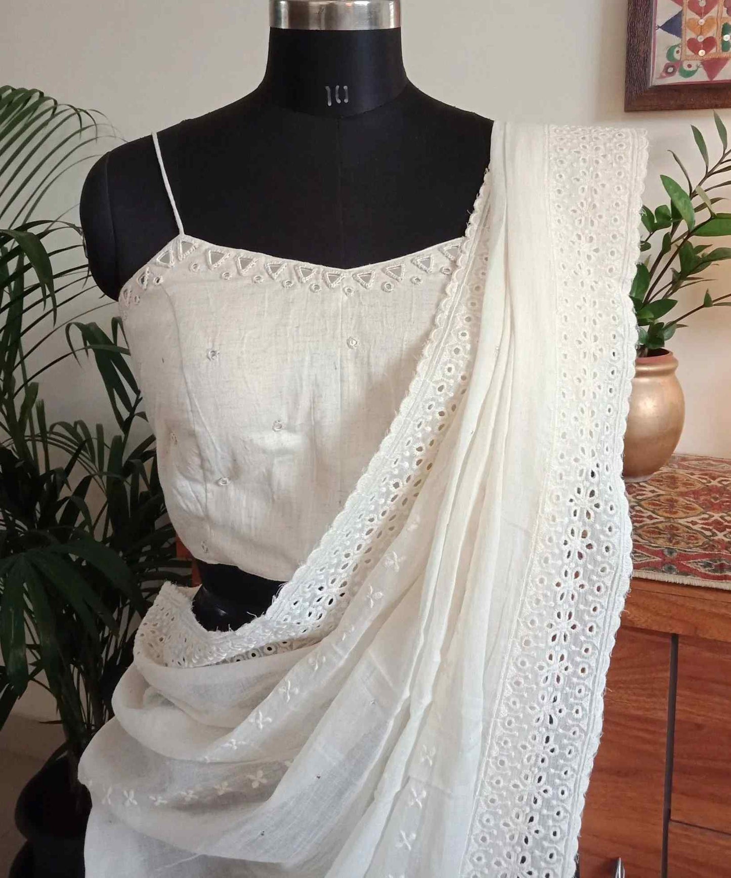 Ivory Backless Spaghetti Mirrorwork Blouse