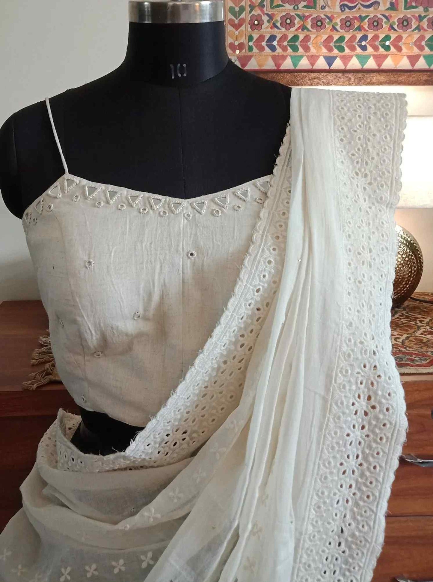 Ivory Backless Spaghetti Mirrorwork Blouse