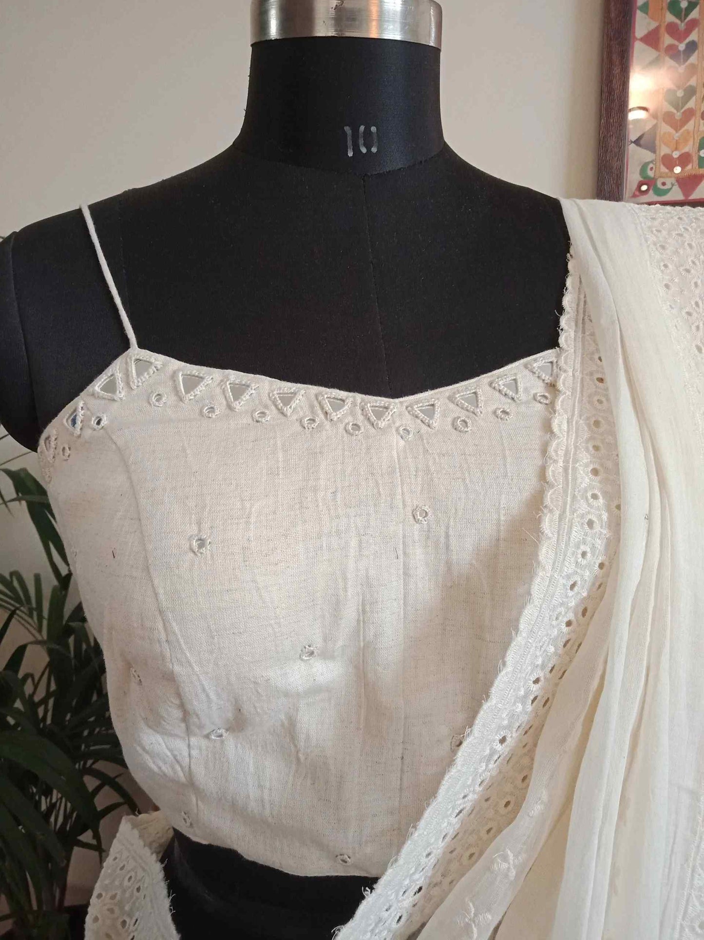 Ivory Backless Spaghetti Mirrorwork Blouse