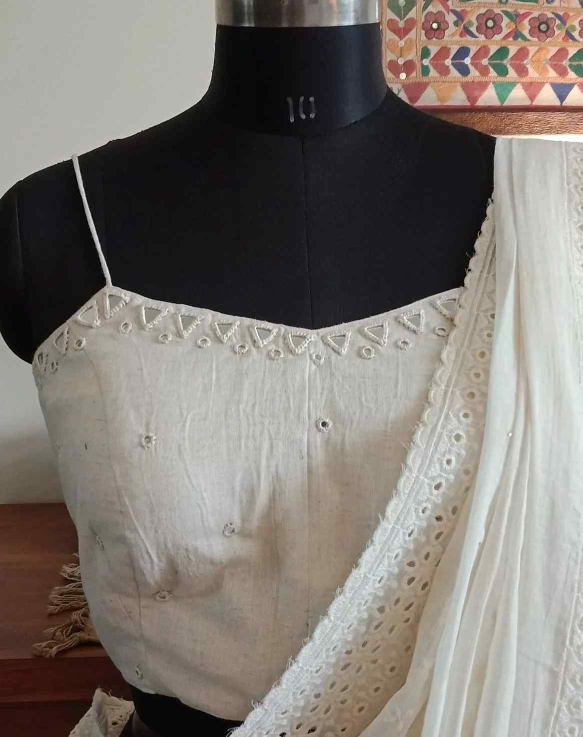 Ivory Backless Spaghetti Mirrorwork Blouse