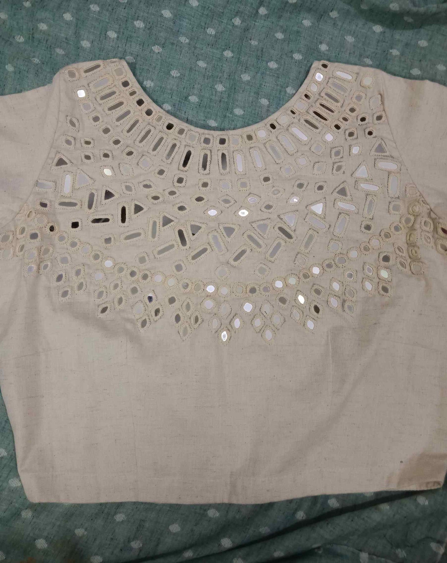 Ivory Blouse with Hand Embroidered Mirror Work