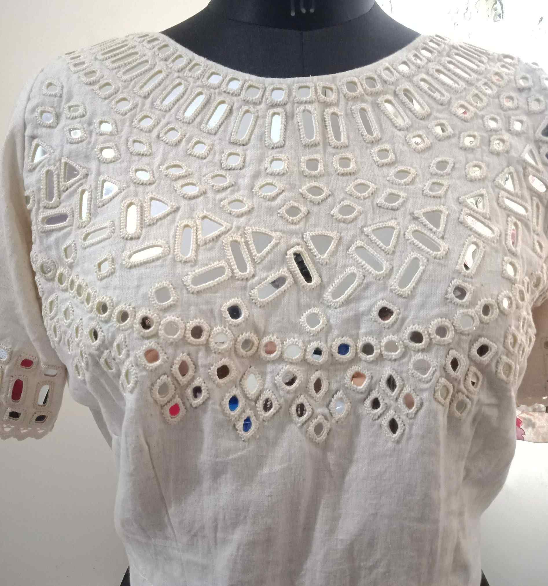 Ivory Blouse with Hand Embroidered Mirror Work – Godhuli