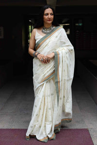 Buy Ivory Embroidered Saree with Patchwork | Godhuli