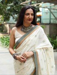 Buy Ivory Embroidered Saree with Patchwork | Godhuli