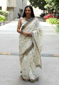 Buy Ivory Embroidered Saree with Patchwork | Godhuli