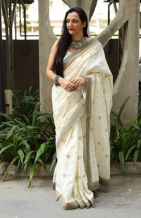 Buy Ivory Embroidered Saree with Patchwork | Godhuli
