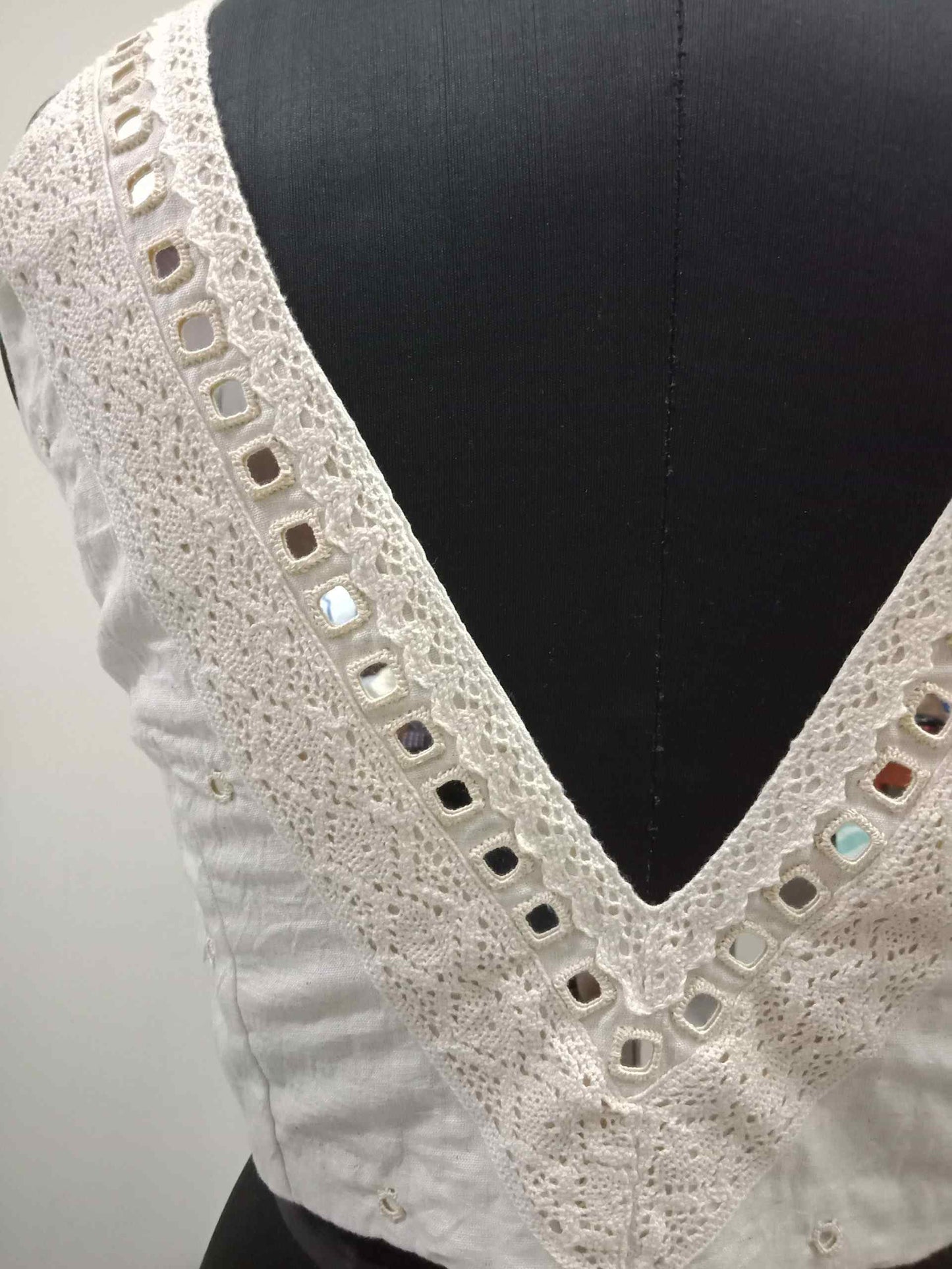 Ivory V-Neck Blouse with Mirror Work