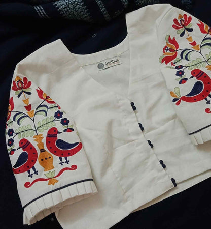 Ivory White Embroidered Sleeves Blouse