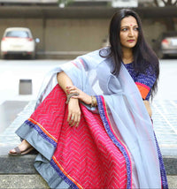 Buy Lehenga Choli- Rani Grey with Purple Ikat Blouse | Godhuli