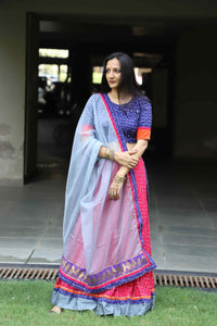 Buy Lehenga Choli- Rani Grey with Purple Ikat Blouse | Godhuli