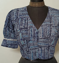 Light Blue Batik Print Readymade Blouse | Godhuli