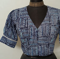 Light Blue Batik Print Readymade Blouse | Godhuli