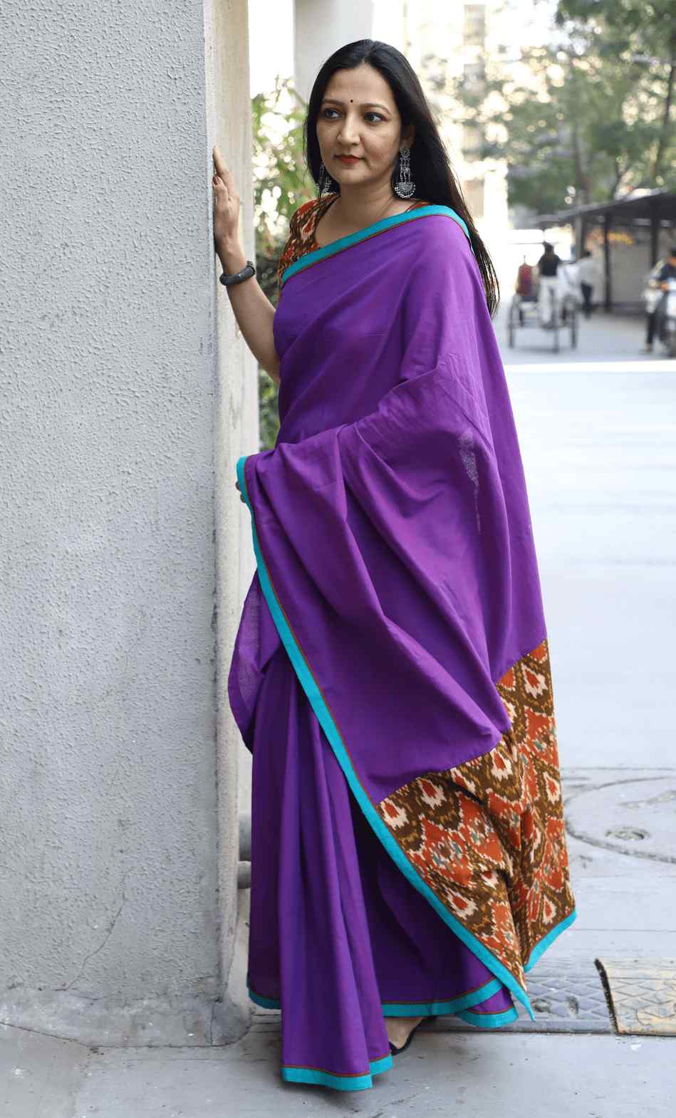 Magenta Purple Saree with Ikat Pallu