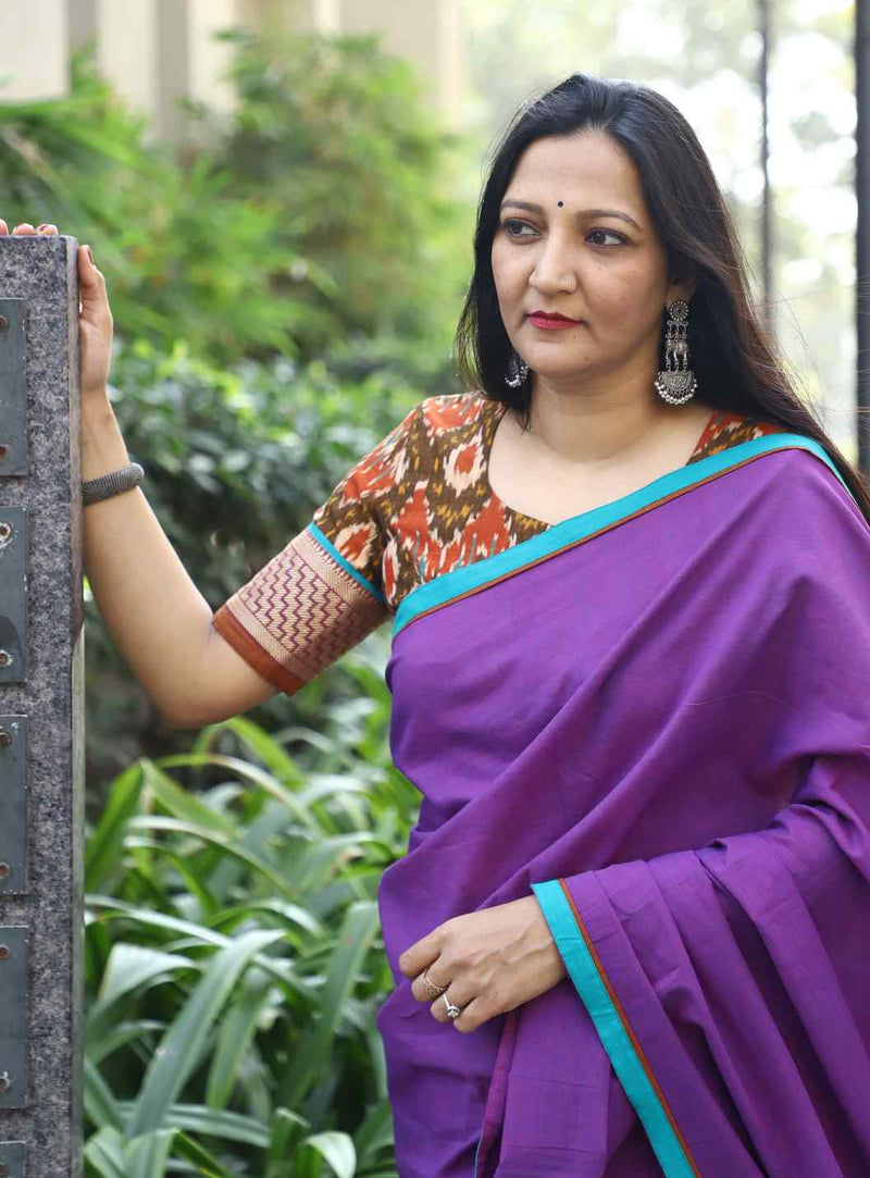 Buy Magenta Purple Saree with Ikat Pallu | Godhuli