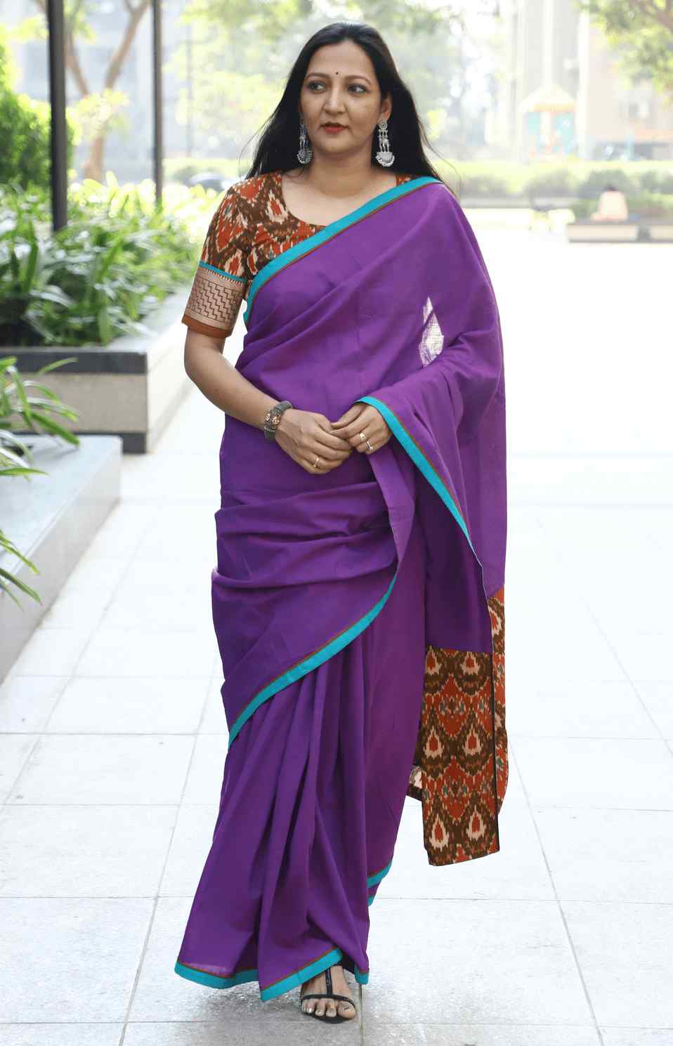 Magenta Purple Saree with Ikat Pallu