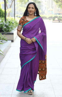 Buy Magenta Purple Saree with Ikat Pallu | Godhuli