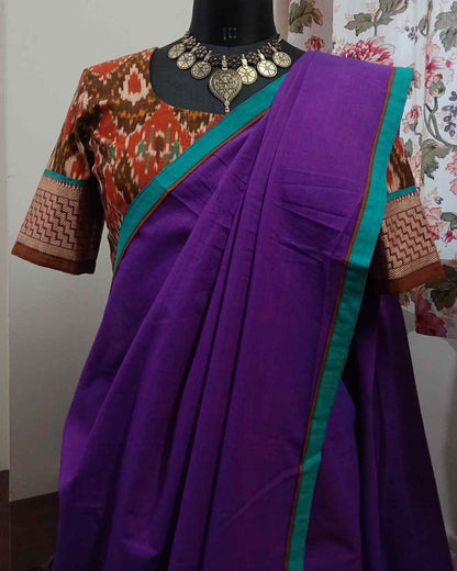 Magenta Purple Saree with Ikat Pallu