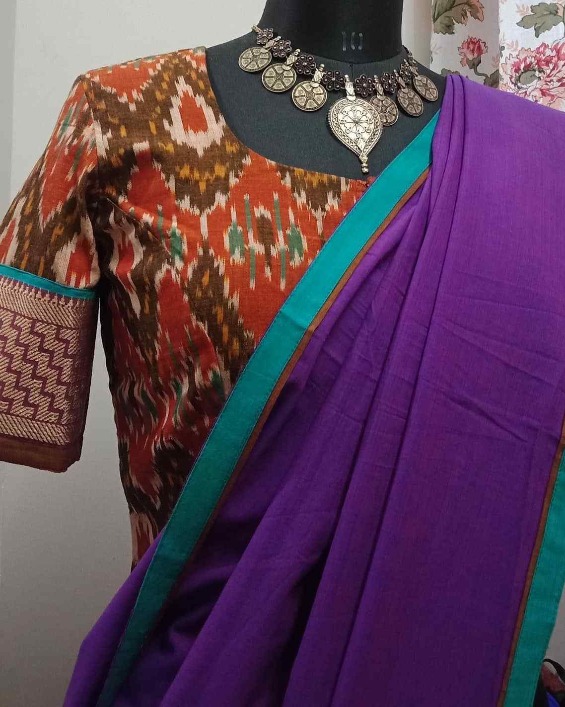 Magenta Purple Saree with Ikat Pallu