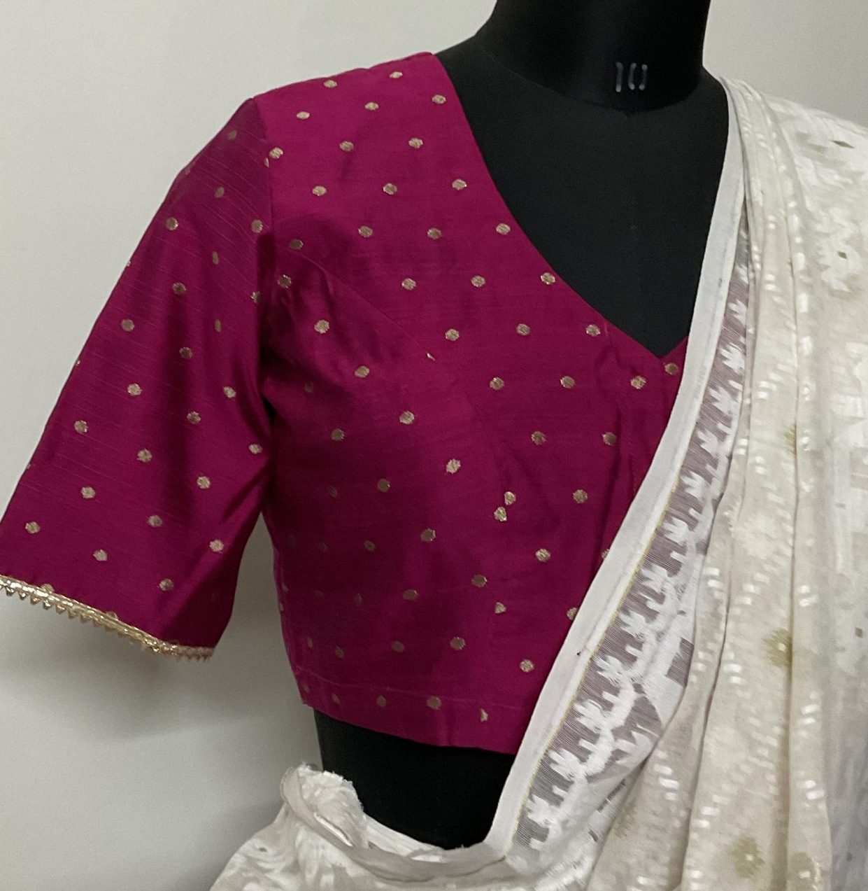 Magenta Color dupion silk golden booti blouse