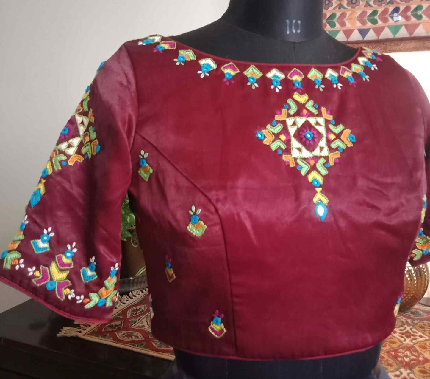 Maroon Gaji Silk Hand Embroidered Blouse