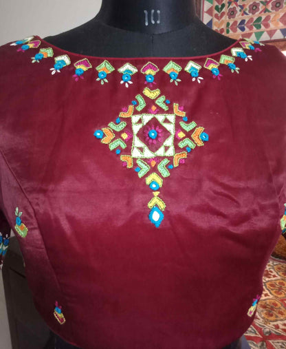 Maroon Gaji Silk Hand Embroidered Blouse