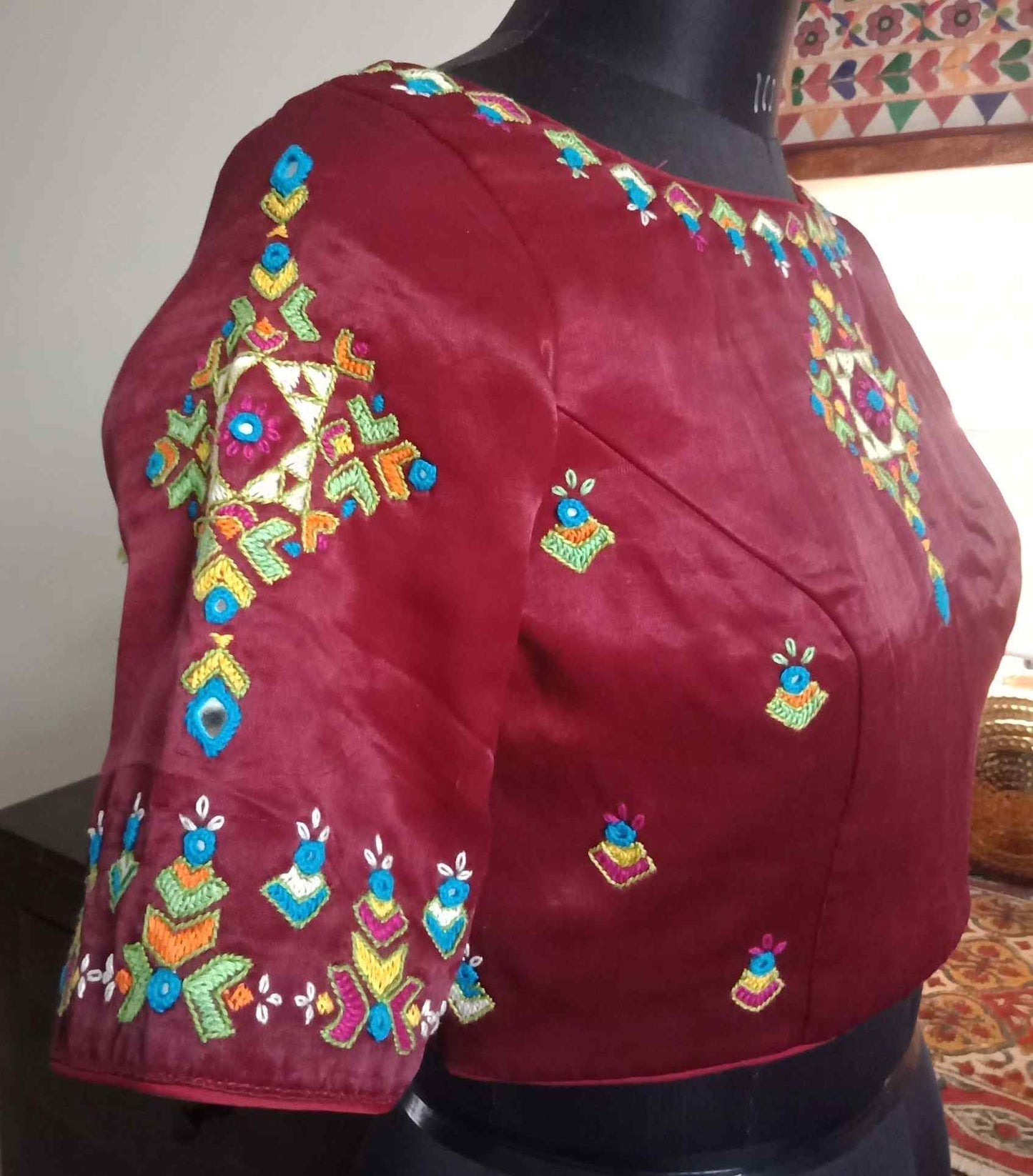 Maroon Gaji Silk Hand Embroidered Blouse