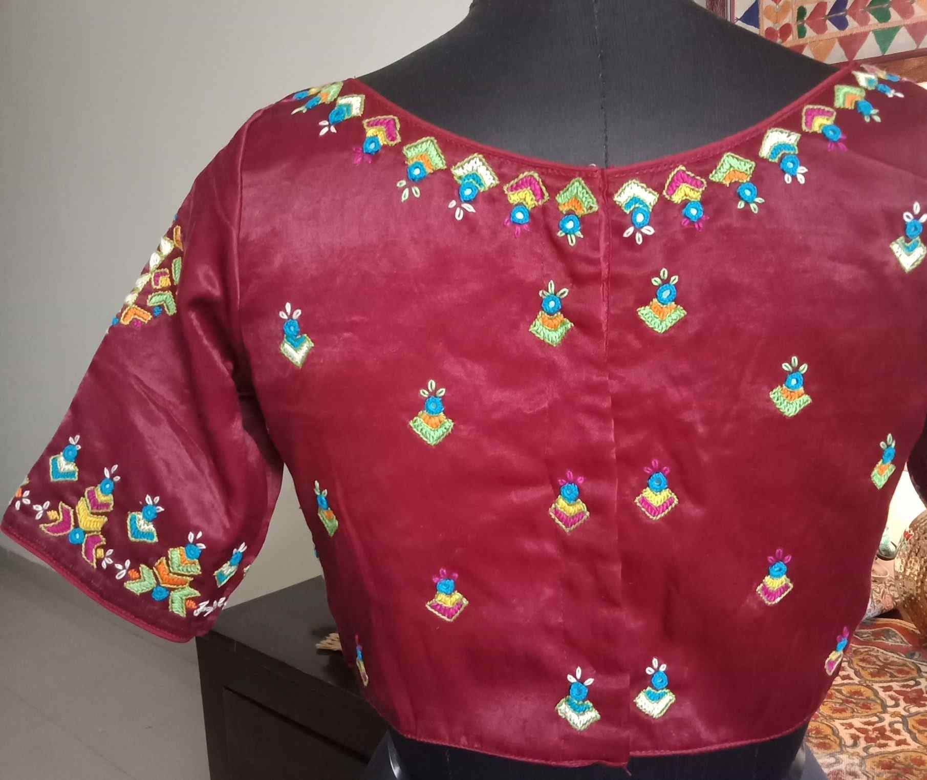 Maroon Gaji Silk Hand Embroidered Blouse – Godhuli