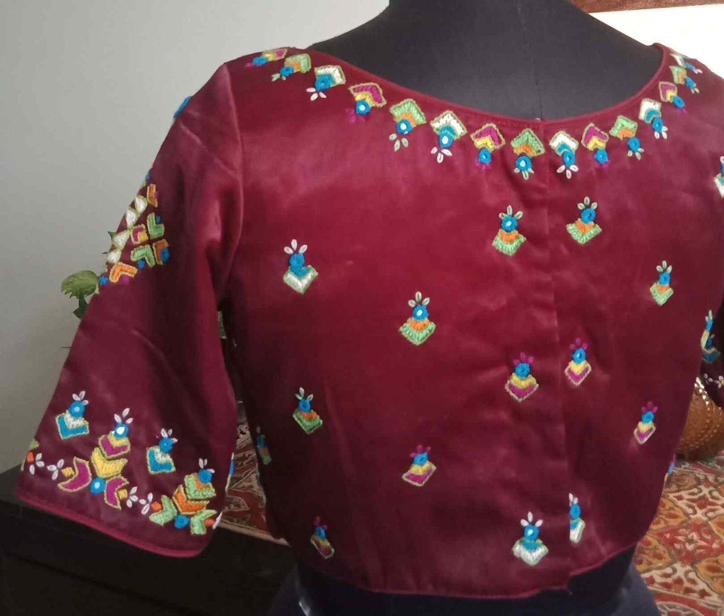 Maroon Gaji Silk Hand Embroidered Blouse