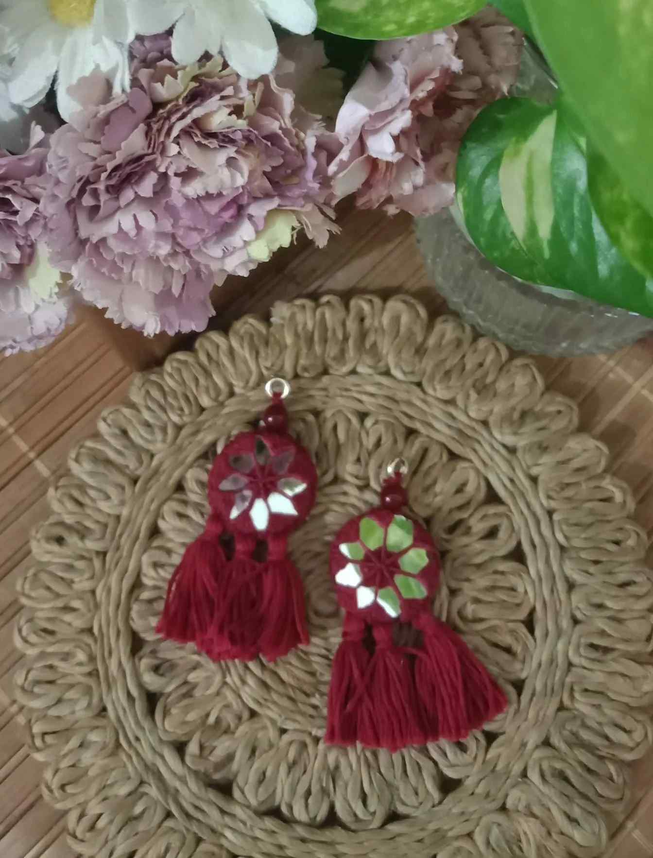 Maroon Handmade Mirrorwork Tassels