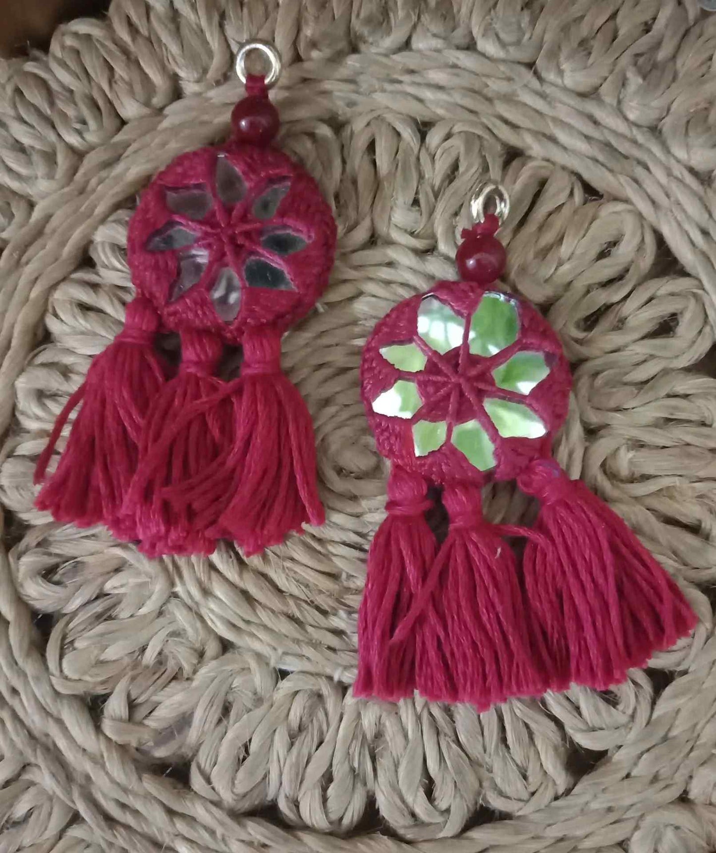 Maroon Handmade Mirrorwork Tassels