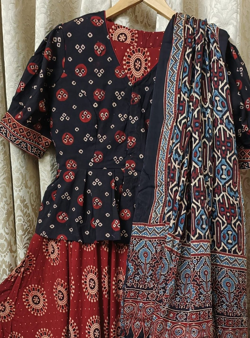 Buy Maroon Ajrakh Lehenga Choli Set | Godhuli