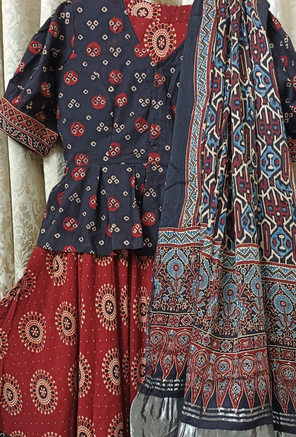 Buy Maroon Ajrakh Lehenga Choli Set | Godhuli
