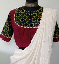 Marron Green Mughal Print Ajrakh Mirrorwork Readymade Blouse | Godhuli