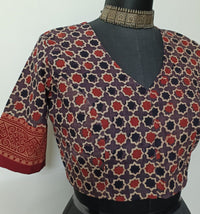 Mauve Maroon Mughal Print Ajrakh Readymade Blouse | Godhuli