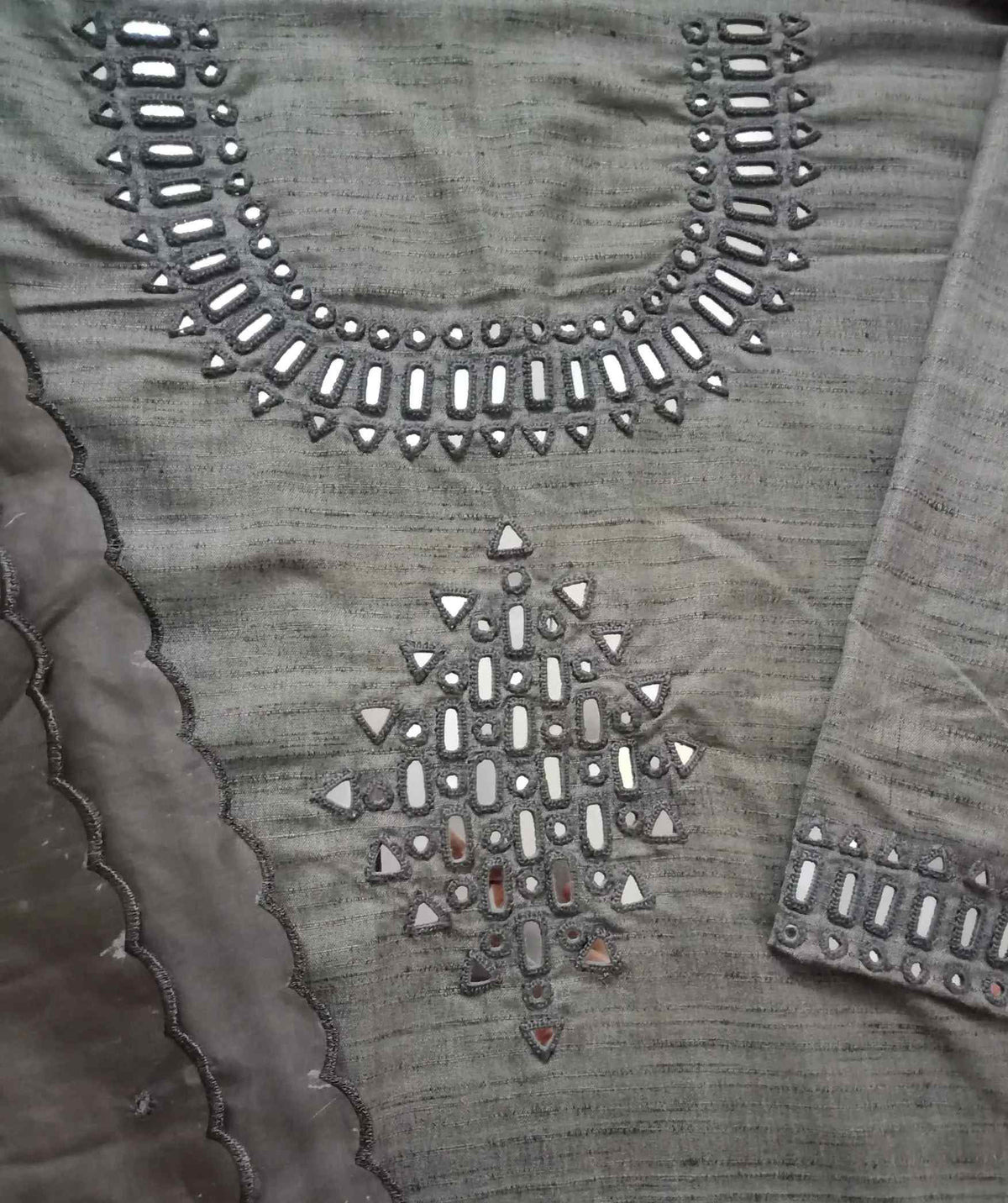Buy Metallic Grey Mirror Work Suit Set | Godhuli
