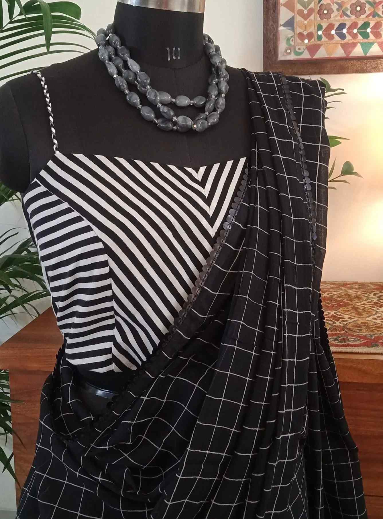 Monochrome Striped Spaghetti Blouse