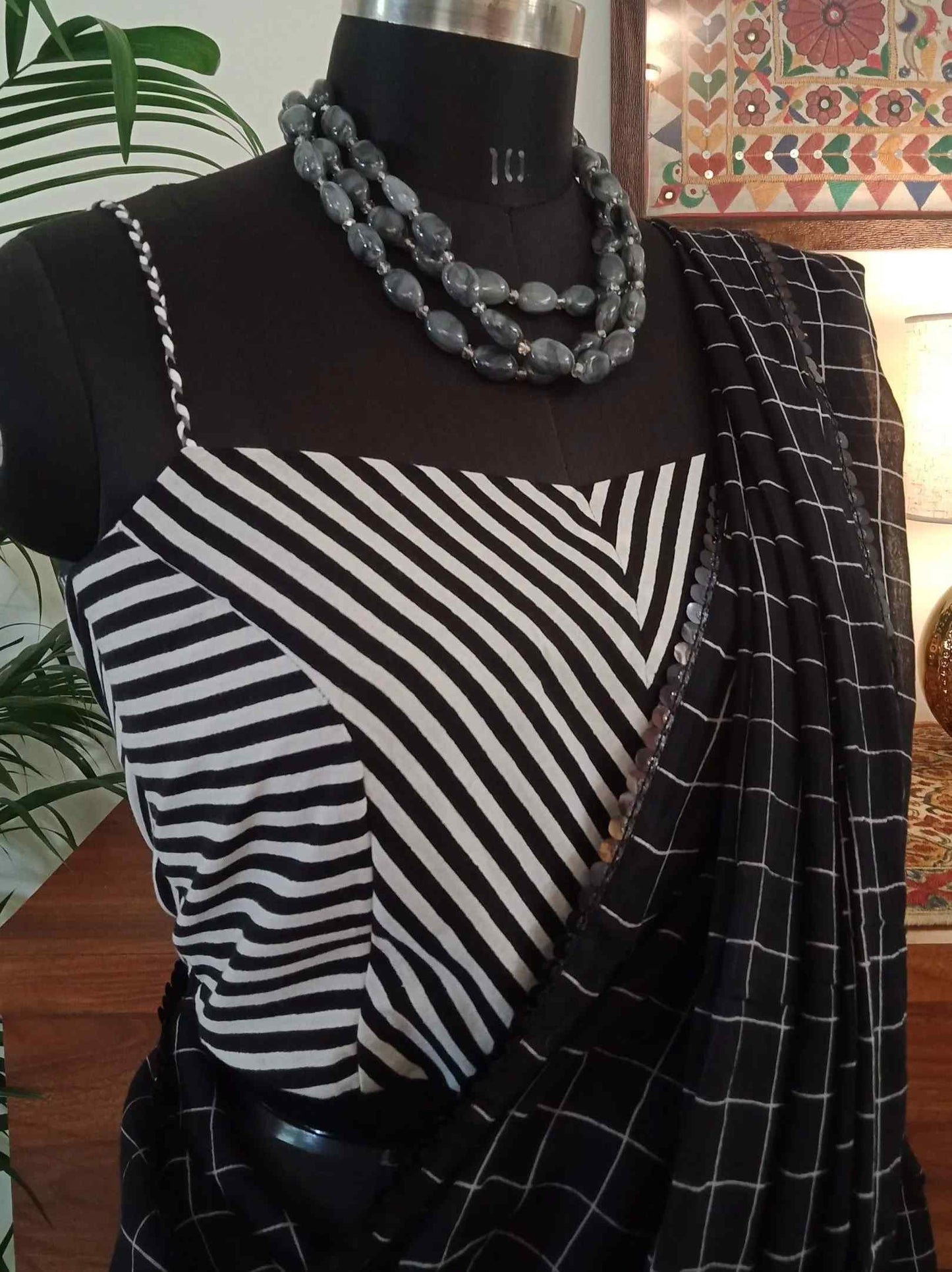 Monochrome Striped Spaghetti Blouse