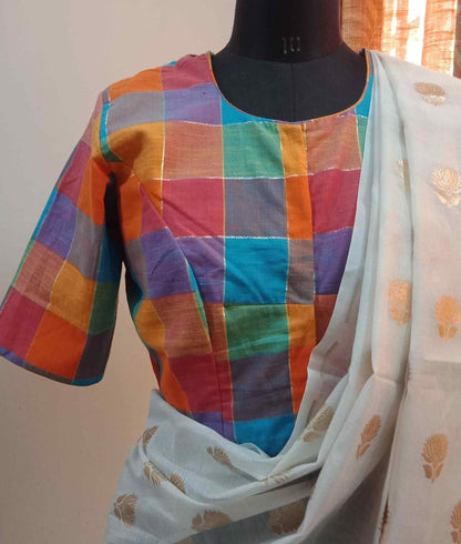 Multicoloured Checks with Zari Stripes Blouse