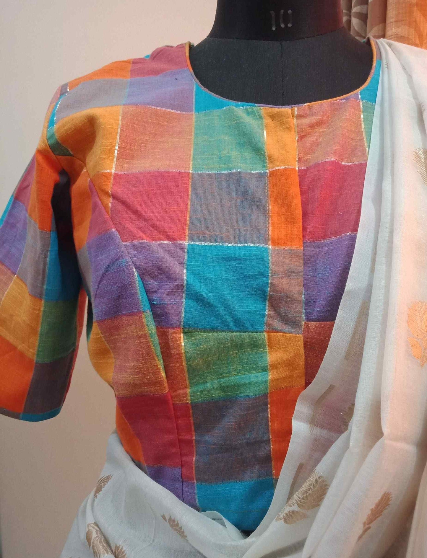 Multicoloured Checks with Zari Stripes Blouse