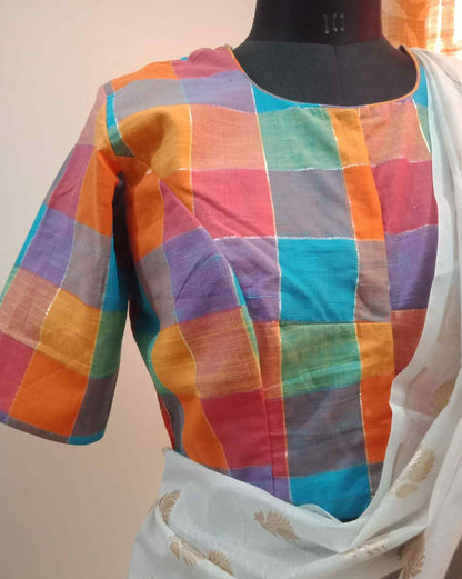 Multicoloured Checks with Zari Stripes Blouse