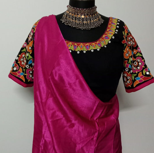 Multicoloured Embroidered Black Mirror work Blouse