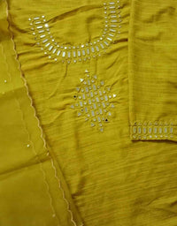 Buy Ochre Yellow Mirror Work Suit Set | Godhuli