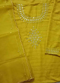 Buy Ochre Yellow Mirror Work Suit Set | Godhuli
