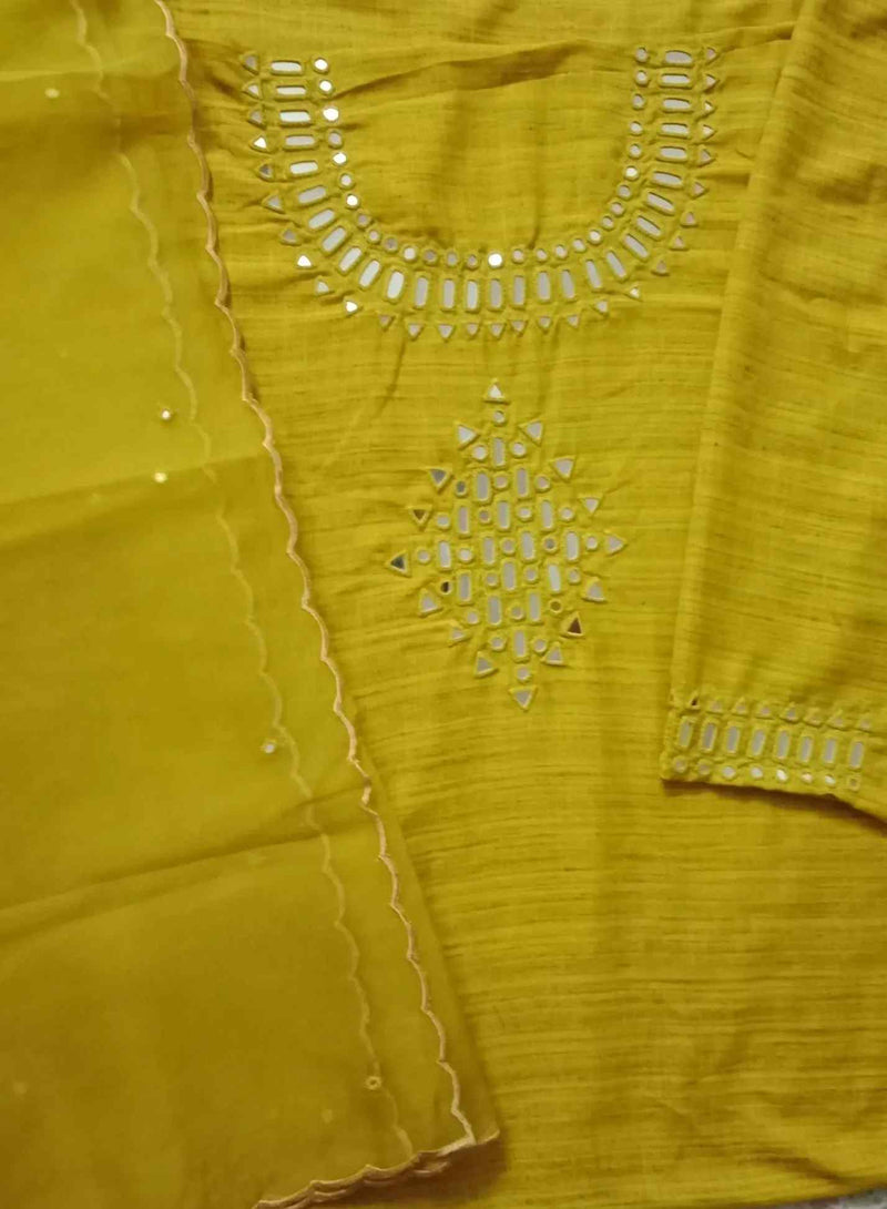 Buy Ochre Yellow Mirror Work Suit Set | Godhuli