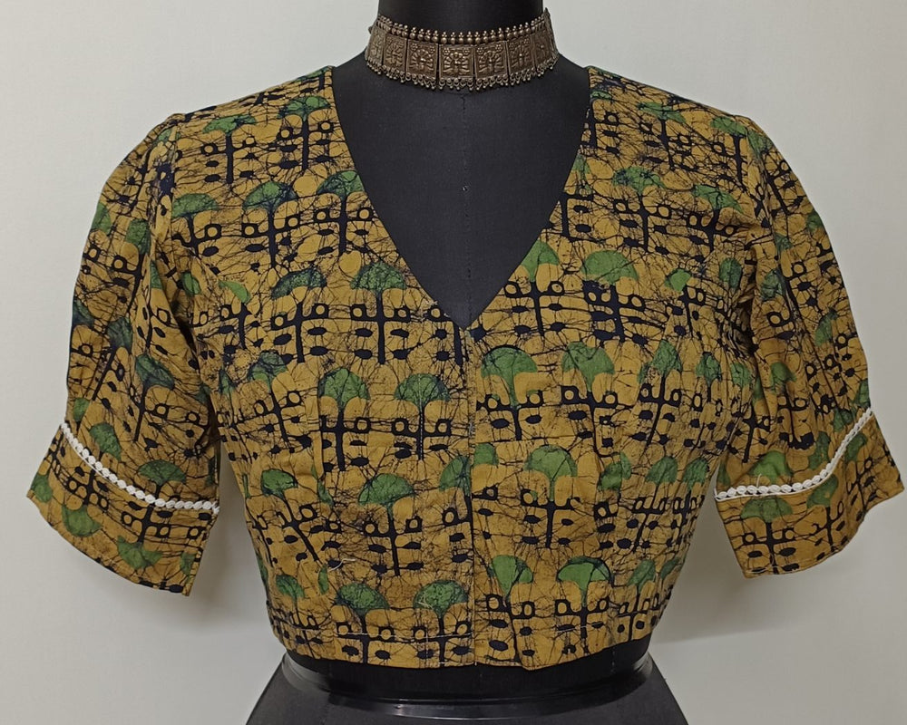 Ochre Yellow Batik Print Readymade Blouse | Godhuli