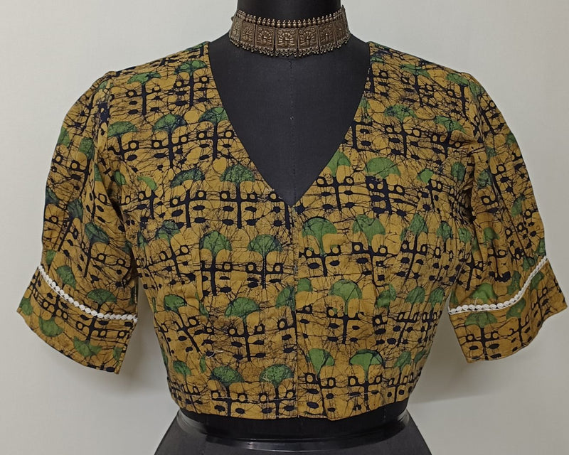 Ochre Yellow Batik Print Readymade Blouse | Godhuli