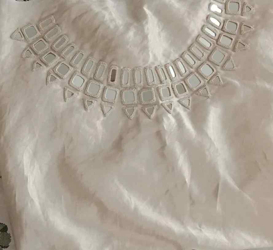 Off White Gaji Silk Mirror work Blouse